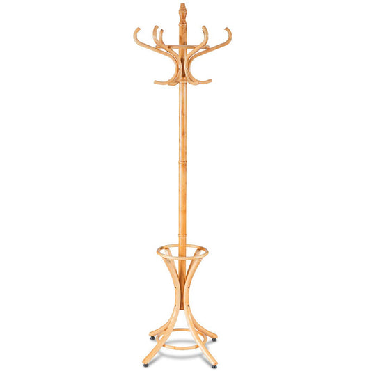 TANGKULA Standing Coat Rack Wood 12 Hooks Home Hat Jacket Hanger Tree 12 with Umbrella Holder Coat Stand (White)