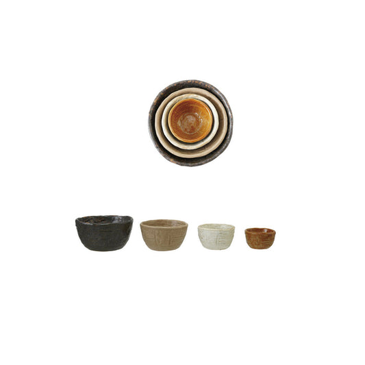 Textured Stoneware Nesting Bowls, Matte Reactive Glaze, Set of 4