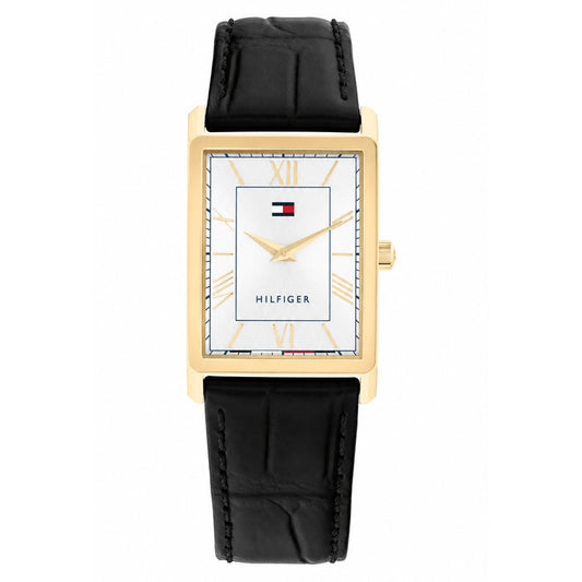 Tommy Hilfiger Black Leather Silver White Dial Men's Watch - 1710772
