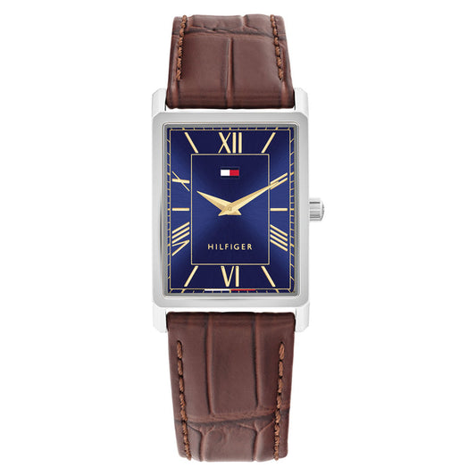 Tommy Hilfiger Brown Leather Blue Dial Men's Watch - 1710771