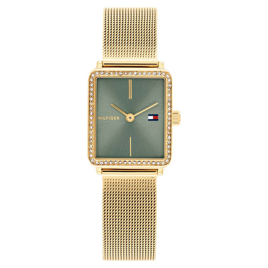 Tommy Hilfiger Gold Steel Mesh Green Dial Women's Watch - 1782791