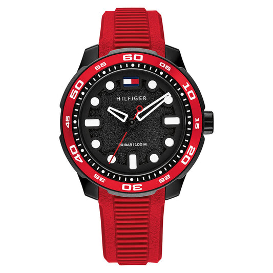 Tommy Hilfiger Red Silicone Black Dial Teens Watch - 1720057