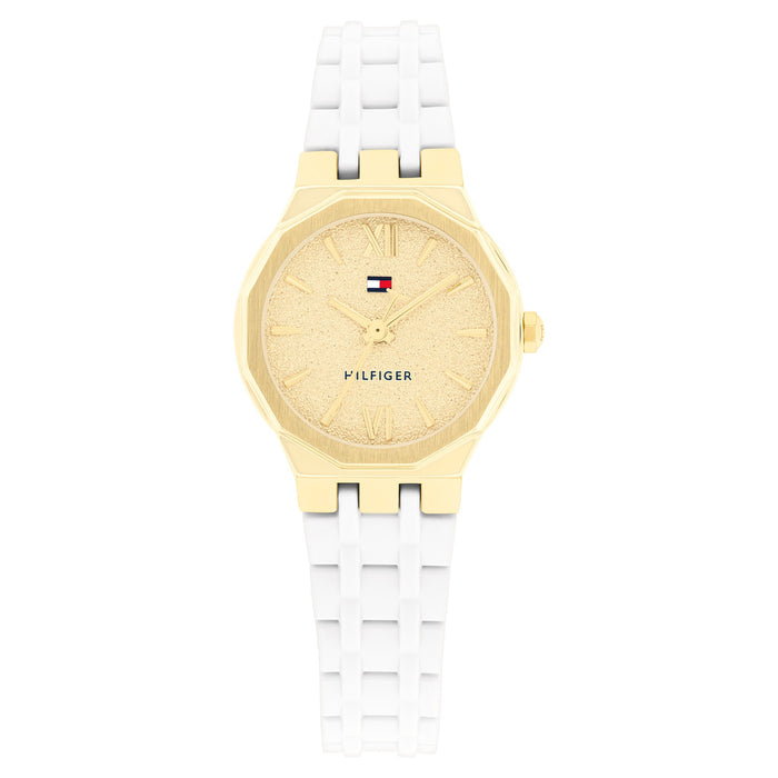 Tommy Hilfiger White Silicone Gold Dial Women's Watch - 1782883