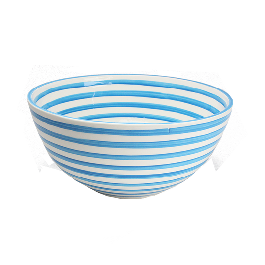 Turquoise Stripe Large Deep Bowl. Final Sale