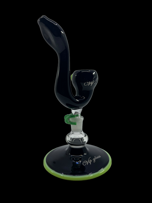VIP Glass Sherlock Slide with matching stand. Elegant smoking accessory made from premium glass, perfect for collectors and stylish setups.