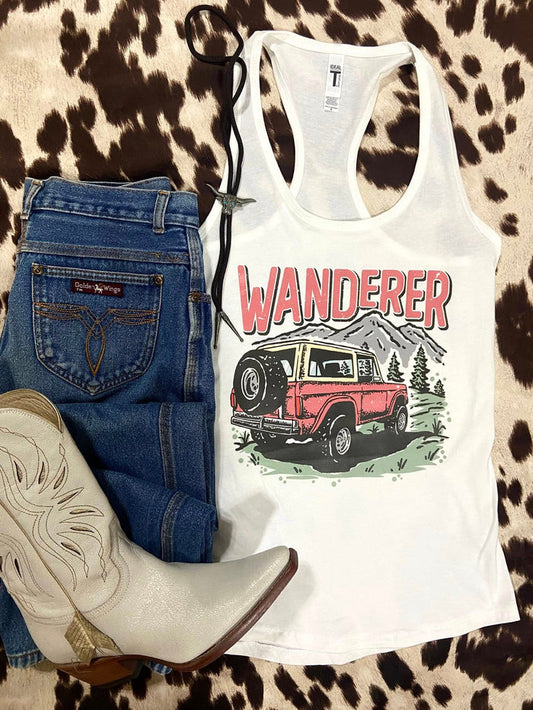 Wanderer Adventure Graphic Racerback Tank Top *White - Deer Creek Mercantile