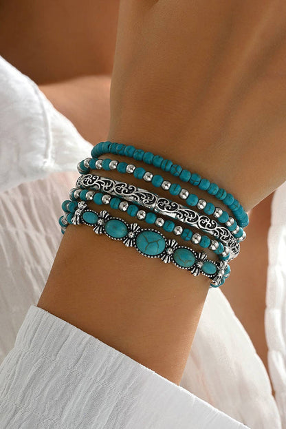 Western Turquoise Beading 5pcs Layered Bracelet