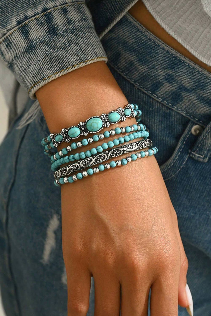 Western Turquoise Beading 5pcs Layered Bracelet