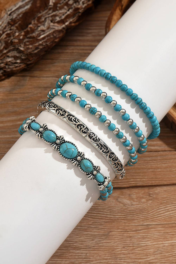 Western Turquoise Beading 5pcs Layered Bracelet