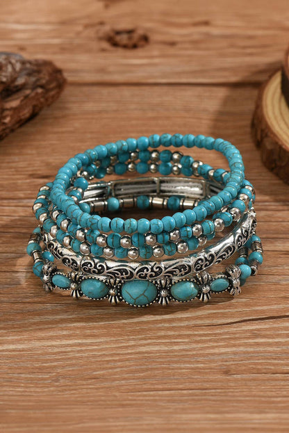 Western Turquoise Beading 5pcs Layered Bracelet