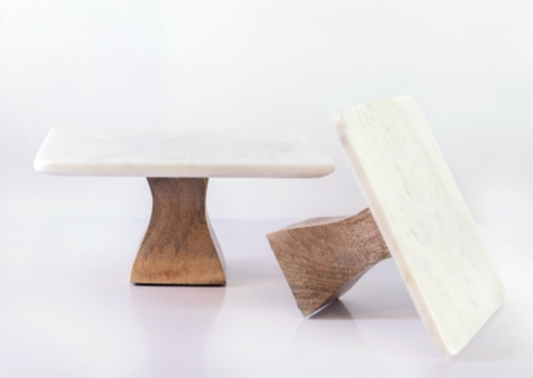 WHITE MARBLE SQUARE CAKE PLATE - IN STORE PICKUP ONLY!