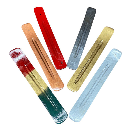 Wooden Flat Incense Burner Red Green & Gold