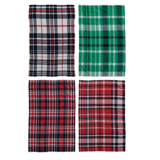 Woven Recycled Brushed Microfibre Tea Towel with Plaid Pattern